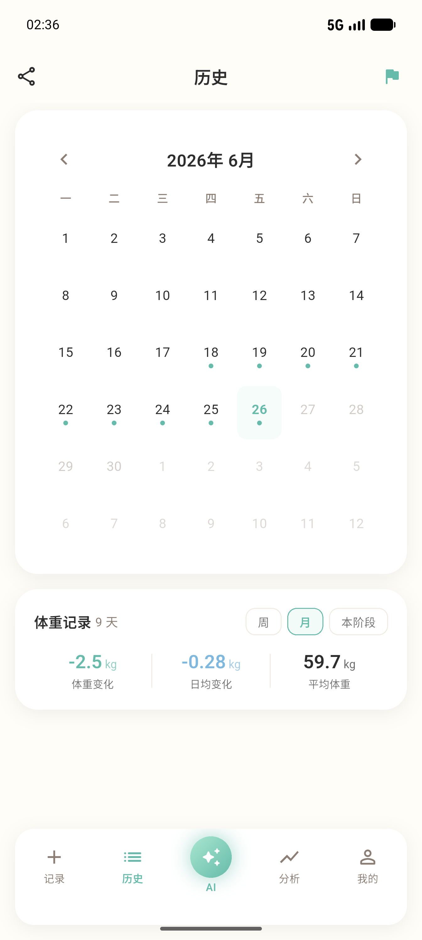 月历打卡视图